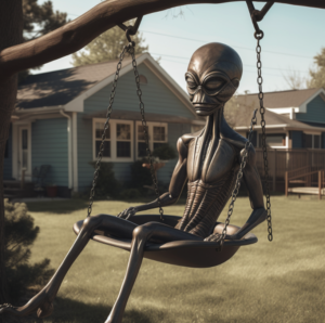 Alien on a swing set