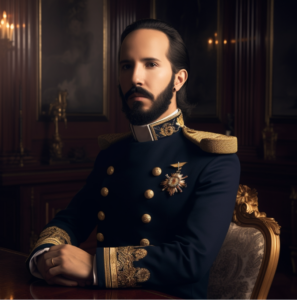 A Midjourney approximation of Nayib Bukele as Napoleon